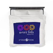 Load image into Gallery viewer, GOD NEVER FAILS  - Royalty Purple Velveteen Plush Blanket