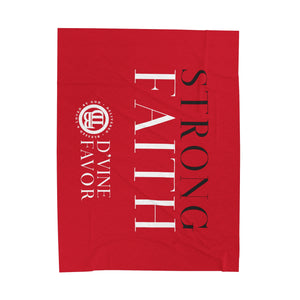 STRONG FAITH - Dark Red Velveteen Plush Blanket