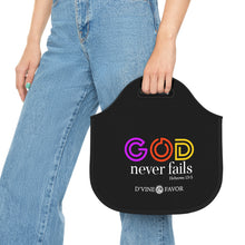 Load image into Gallery viewer, God Never Fails Black Neoprene Lunch Bag