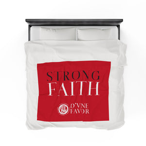 STRONG FAITH - Dark Red Velveteen Plush Blanket