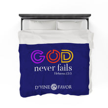 Load image into Gallery viewer, GOD NEVER FAILS  - Royalty Purple Velveteen Plush Blanket