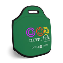 Load image into Gallery viewer, God Never Fails Green Neoprene Lunch Bag