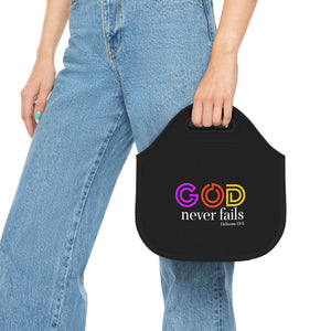 God Never Fails Black Neoprene Lunch Bag