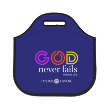 Load image into Gallery viewer, God Never Fails Royalty Purple  Neoprene Lunch Bag