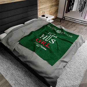 HIS GIRL - Green Velveteen Plush Blanket