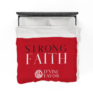 STRONG FAITH - Dark Red Velveteen Plush Blanket