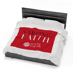 STRONG FAITH - Dark Red Velveteen Plush Blanket