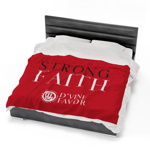 STRONG FAITH - Dark Red Velveteen Plush Blanket