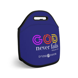 God Never Fails Royalty Purple  Neoprene Lunch Bag