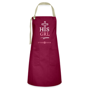 His Girl  Artisan Apron White/Pink - burgundy/khaki