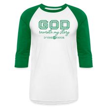 Load image into Gallery viewer, God Rewrote My Story - Baseball T-Shirt - white/kelly green