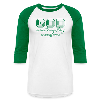 God Rewrote My Story - Baseball T-Shirt - white/kelly green