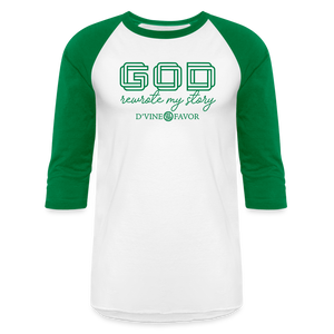 God Rewrote My Story - Baseball T-Shirt - white/kelly green