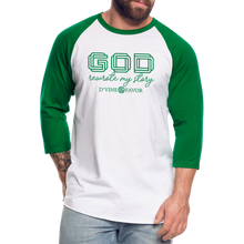 Load image into Gallery viewer, God Rewrote My Story - Baseball T-Shirt - white/kelly green