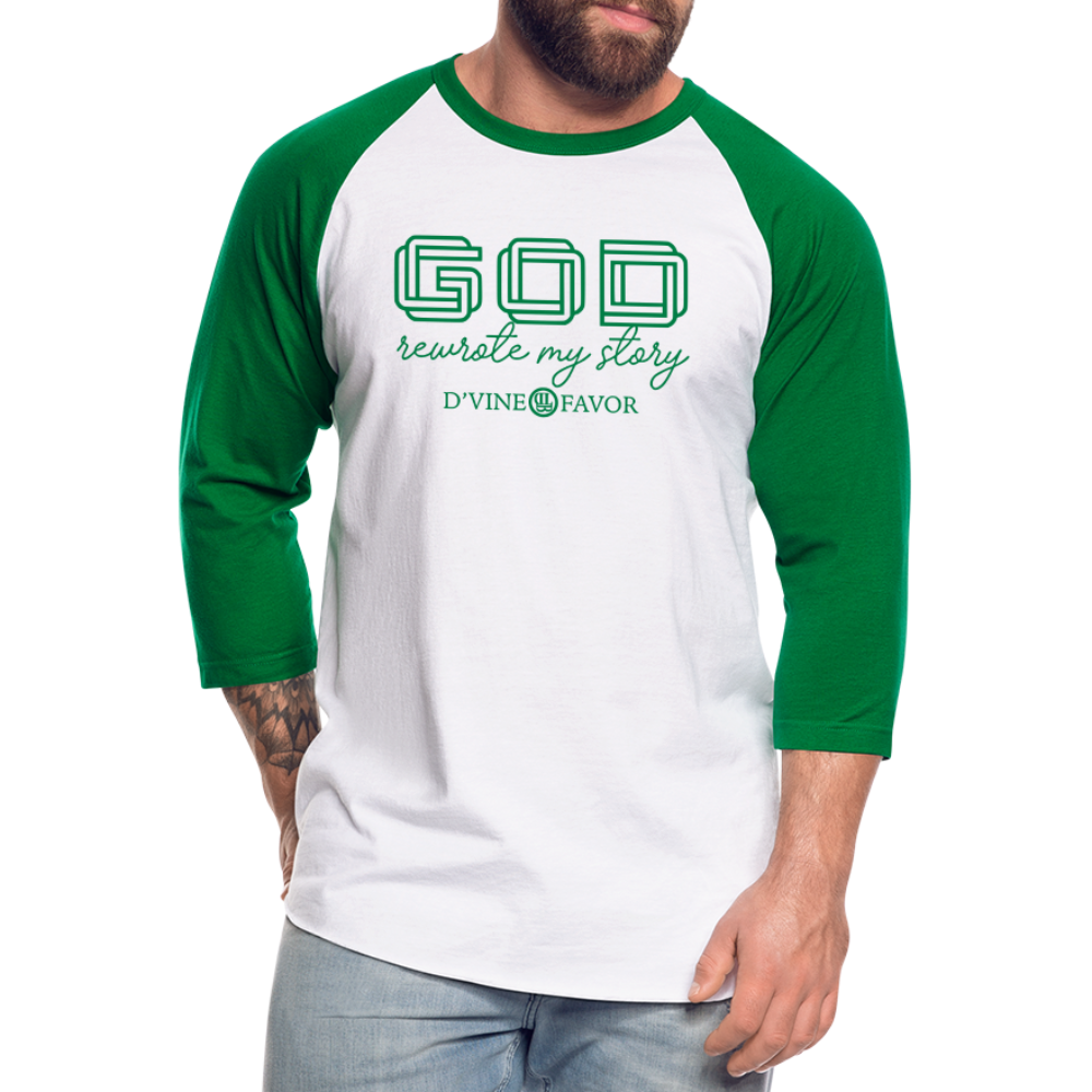 God Rewrote My Story - Baseball T-Shirt - white/kelly green