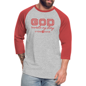 God Rewrote My Story - Baseball T-Shirt - heather gray/red