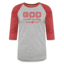 Load image into Gallery viewer, God Rewrote My Story - Baseball T-Shirt - heather gray/red