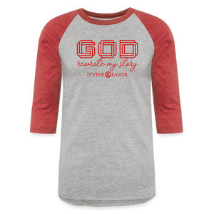 God Rewrote My Story - Baseball T-Shirt - heather gray/red