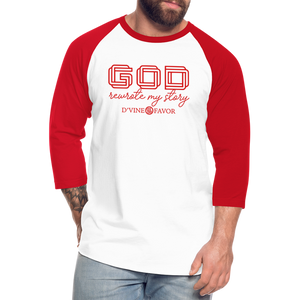 God Rewrote My Story - Baseball T-Shirt - white/red