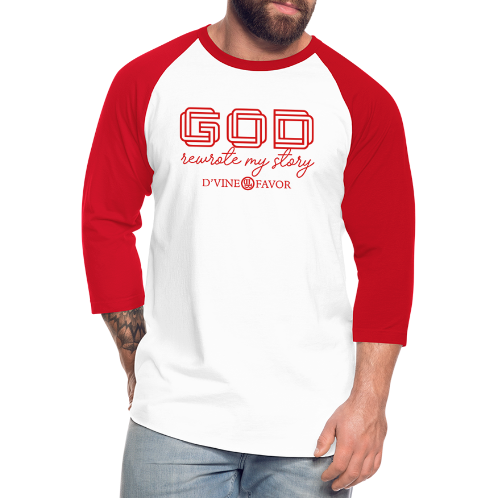 God Rewrote My Story - Baseball T-Shirt - white/red