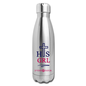 His Girl - Navy/Pink Insulated Stainless Steel Water Bottle - silver