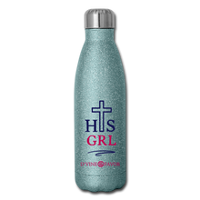 Load image into Gallery viewer, His Girl - Navy/Pink Insulated Stainless Steel Water Bottle - turquoise glitter