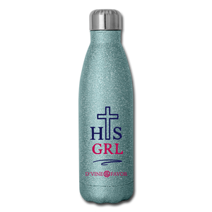 His Girl - Navy/Pink Insulated Stainless Steel Water Bottle - turquoise glitter