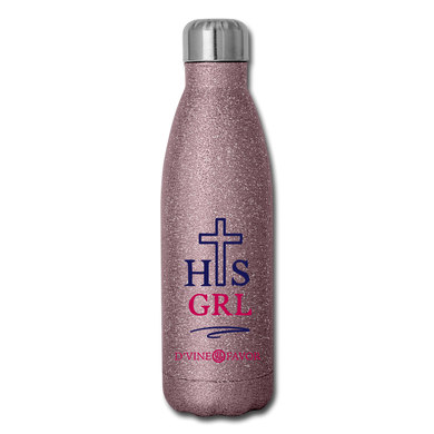 His Girl - Navy/Pink Insulated Stainless Steel Water Bottle - pink glitter