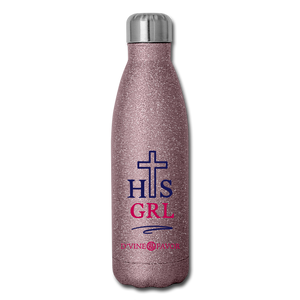 His Girl - Navy/Pink Insulated Stainless Steel Water Bottle - pink glitter