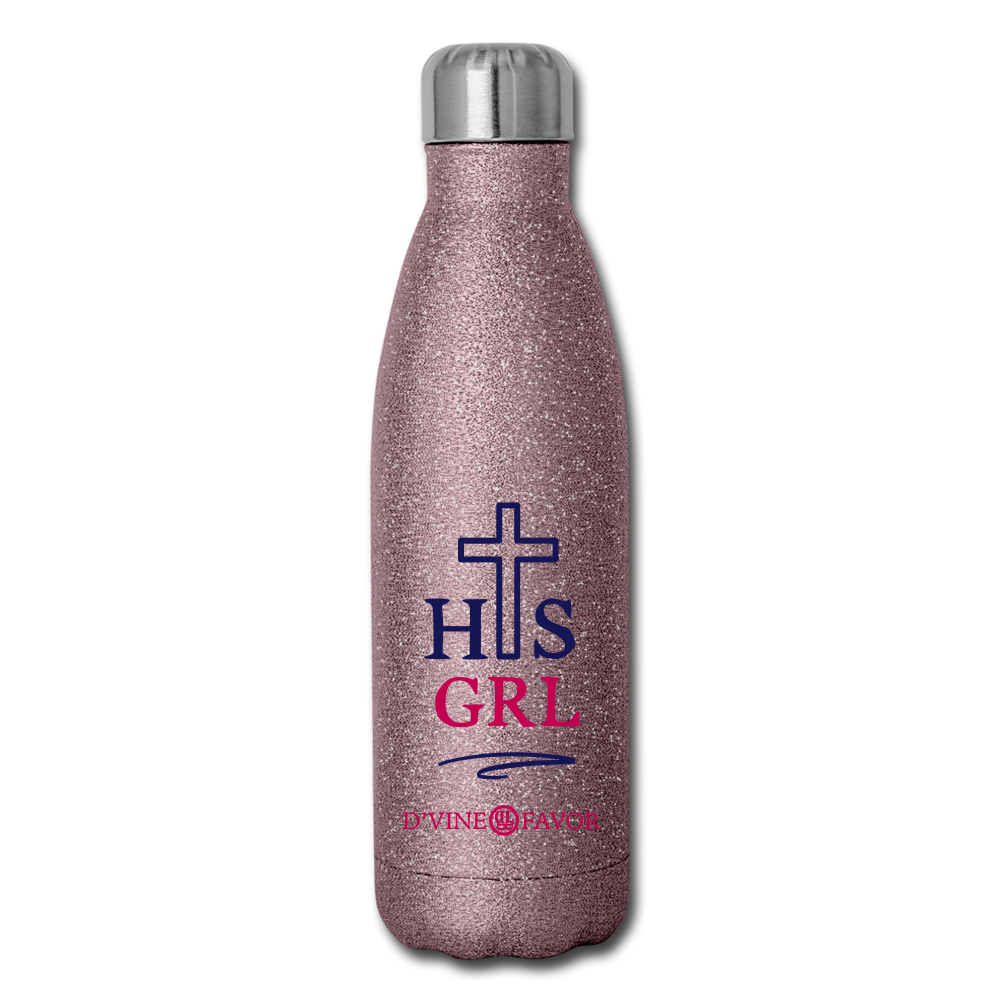 His Girl - Navy/Pink Insulated Stainless Steel Water Bottle - pink glitter