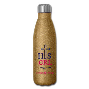 His Girl - Navy/Pink Insulated Stainless Steel Water Bottle - gold glitter