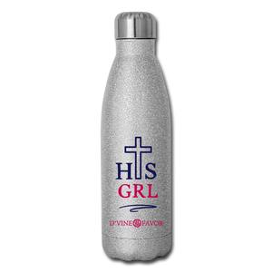 His Girl - Navy/Pink Insulated Stainless Steel Water Bottle - silver glitter