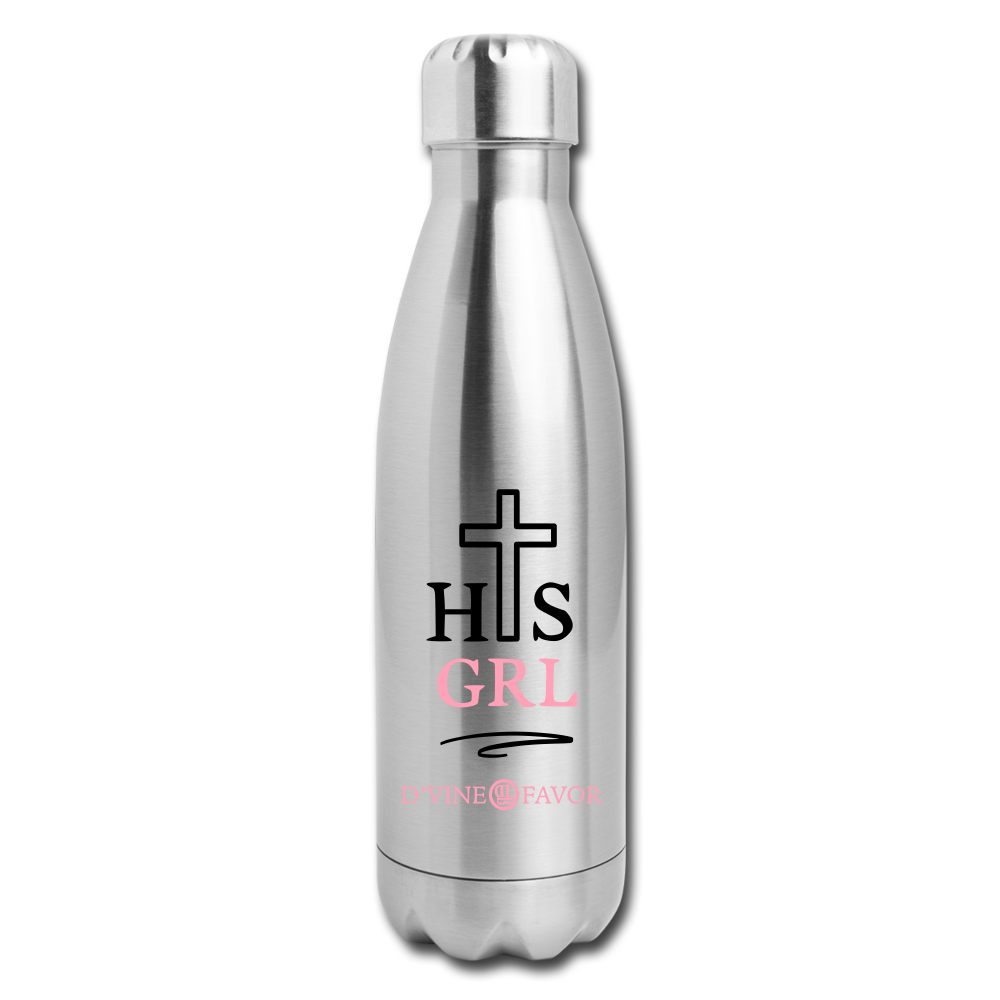 His Girl Black/Pink Insulated Stainless Steel Water Bottle - silver