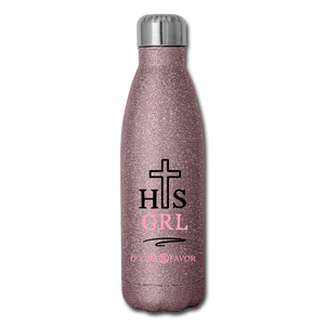 His Girl Black/Pink Insulated Stainless Steel Water Bottle - pink glitter