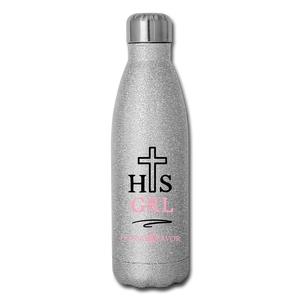 His Girl Black/Pink Insulated Stainless Steel Water Bottle - silver glitter