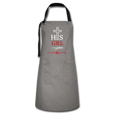 His Girl - White/Red Artisan Apron - gray/black