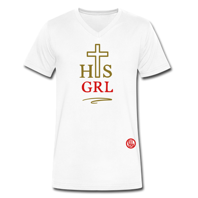 His Girl Gold/Red V-Neck T-Shirt - white