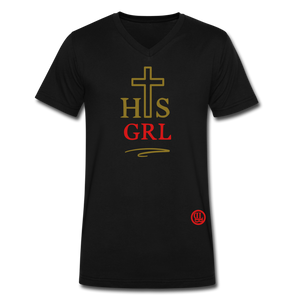 His Girl Gold/Red V-Neck T-Shirt - black