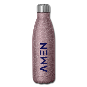 AMEN - Navy Insulated Stainless Steel Water Bottle - pink glitter