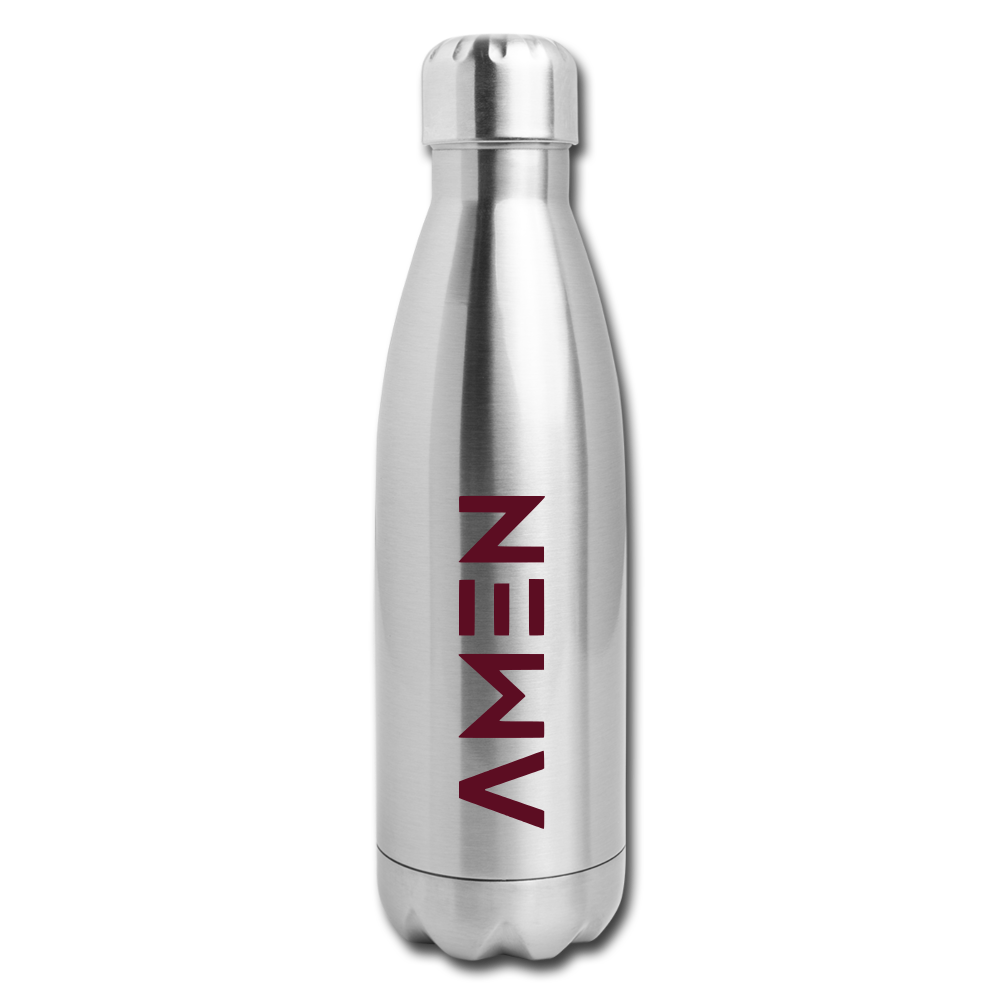 Amen - Maroon Insulated Stainless Steel Water Bottle - silver