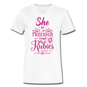 More Precious than Rubies - Velvety Pink V-Neck T-Shirt - white