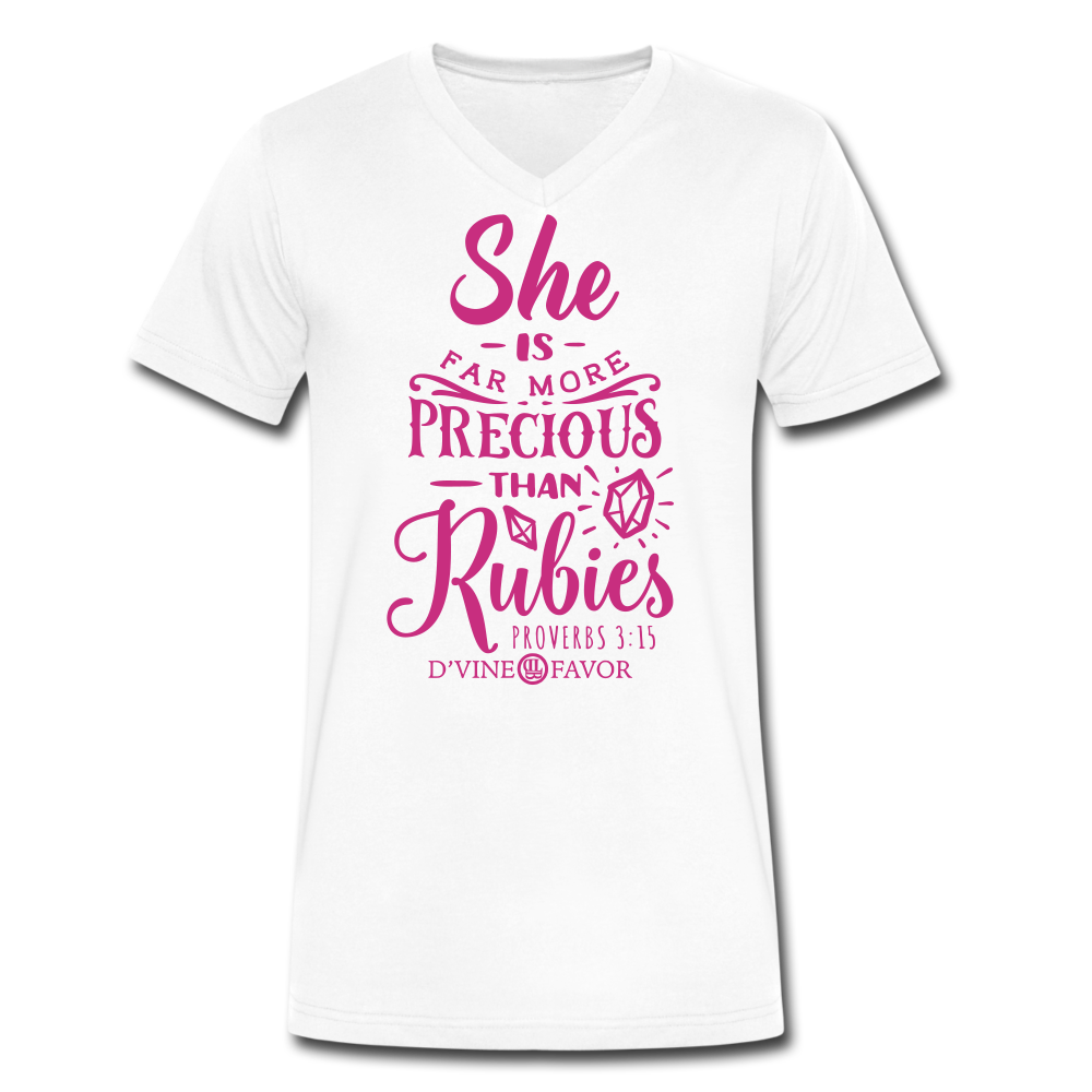 More Precious than Rubies - Velvety Pink V-Neck T-Shirt - white