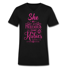 Load image into Gallery viewer, More Precious than Rubies - Velvety Pink V-Neck T-Shirt - black