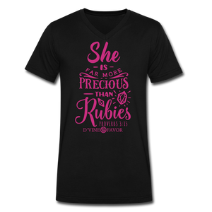 More Precious than Rubies - Velvety Pink V-Neck T-Shirt - black